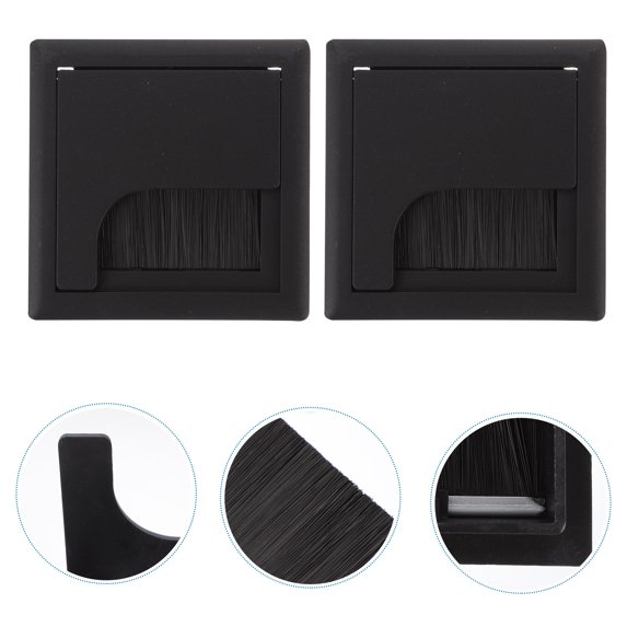 CTIRCHIU 4Pcs Desk Hole Grommets with Brush ABS Plastic Wire Covers for Home Office Furniture Black