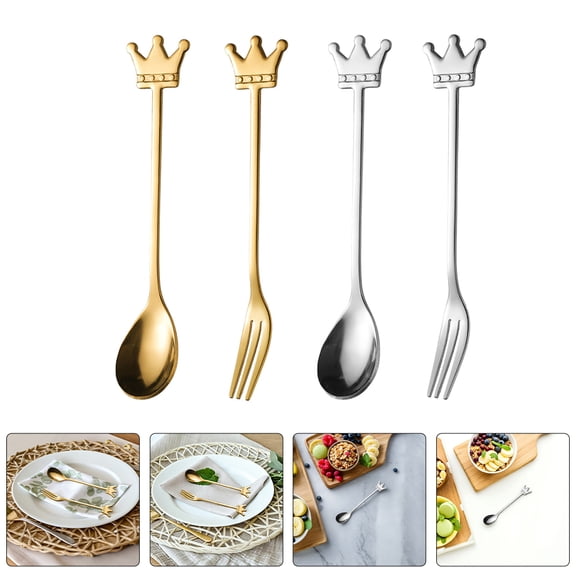 CTIRCHIU 4Pcs Elegant Stainless Steel Espresso Coffee Spoon and Dessert Fork Set for Home and Events