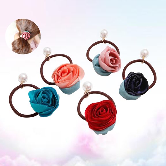 CTIRCHIU 5Pcs Assorted Color Rose Flower Hair Rings Hair Accessories for Everyday Use