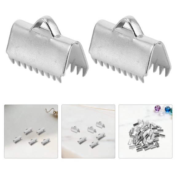 CTIRCHIU 50Pcs Ribbon Crimp Ends Plated Silver Stainless Steel Clamps for Versatile Jewelry and Ribbon Crafts