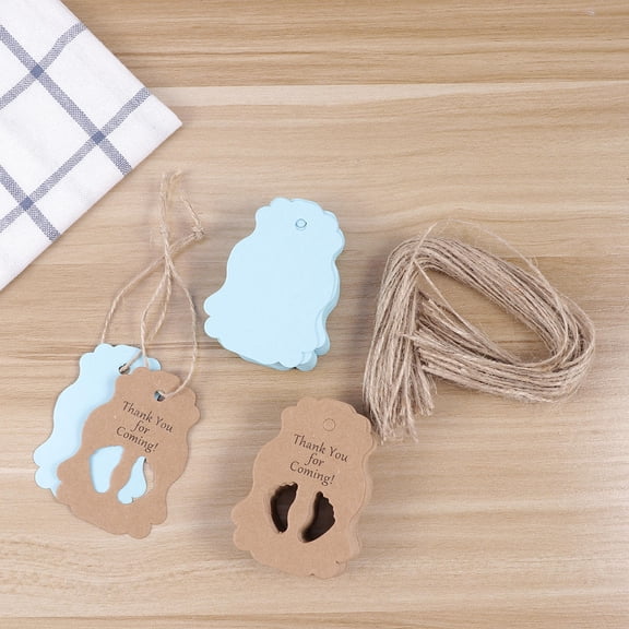 CTIRCHIU 50pcs Blue Baby Shower Thank You Tags Handmade Kraft Paper Pendant for Decoration and DIY Crafts