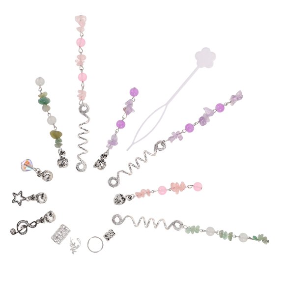 CTIRCHIU 50pcs Natural Stone Rings for Women Metal Hair Accessories for Braids and Dreadlocks Stylish Decor