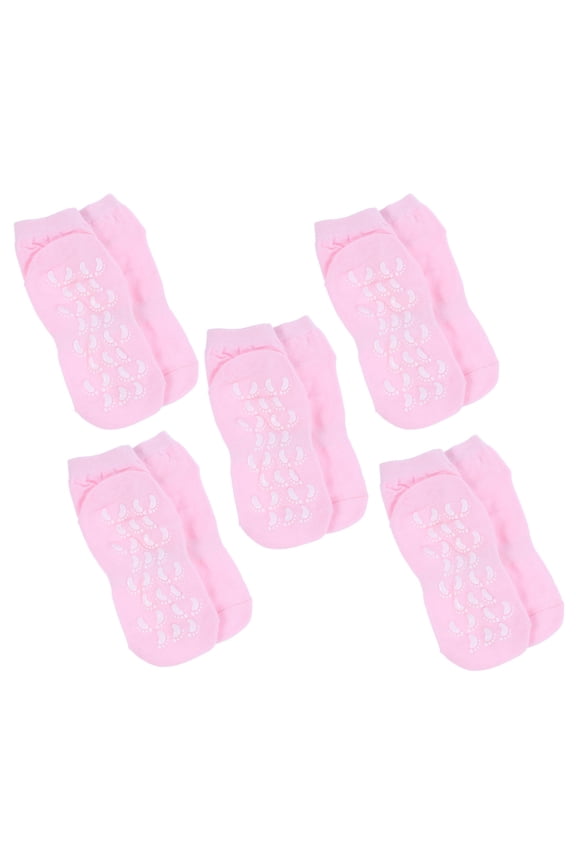 5Pairs Anti-Skid Grip Socks in Pink Cotton for Yoga Pilates and Dance Practice