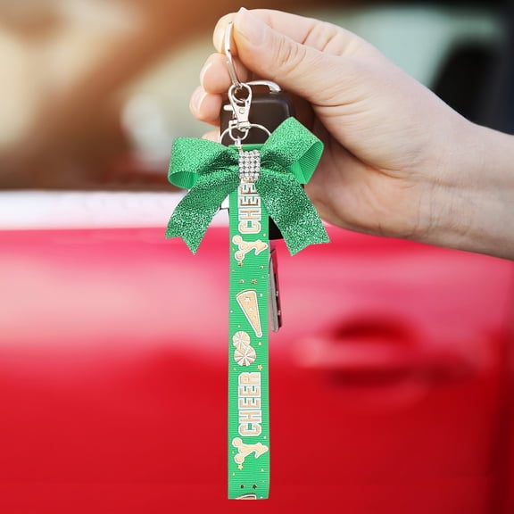 CTIRCHIU 5-Pack Cheerleader Keychains with Green Bow Pendant, Ribbon Charm for Backpack, Purse, or Bag Accessories