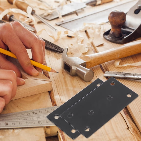 CTIRCHIU 6-Pack Black Stainless Steel Flat Straight Mending Plates for Wood Bed Frames, , Chairs, and Corner Braces