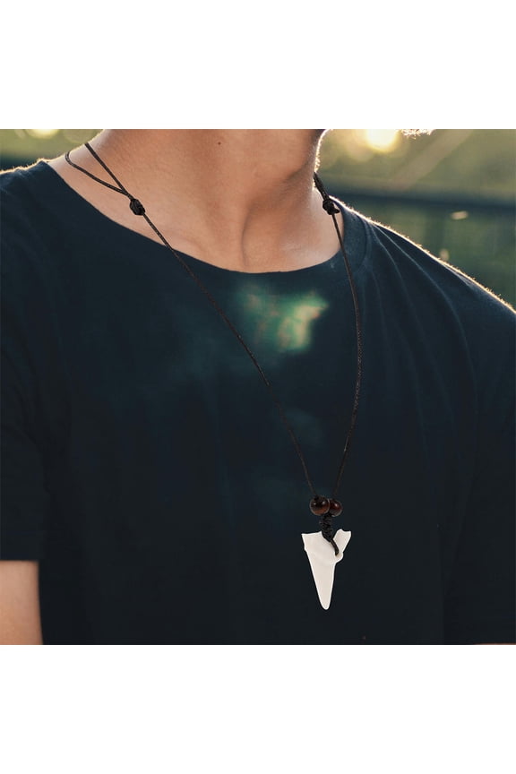 6Pcs Hawaiian Beach Necklace for Men with White Resin Shark Tooth Pendant Surfer Jewelry