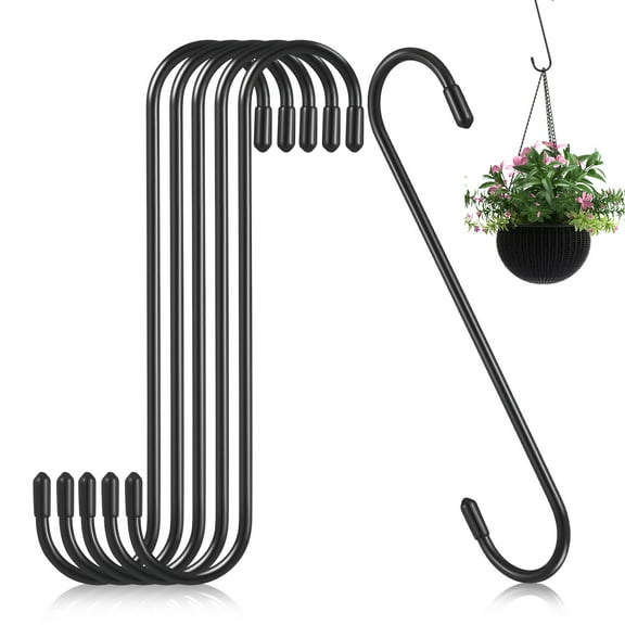 CTIRCHIU 6Pcs Heavy Duty Black S Hooks Steel with Rubber Tips for Hanging Baskets