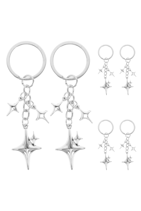 6-Pack Star Keychains Set, Lucky Four-Pointed Star Charms for Handbags, Backpacks, and Accessories