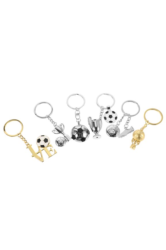 6Pcs Sports Style Football Keyrings Alloy Soccer Ball Keychains for Collectable Decoration