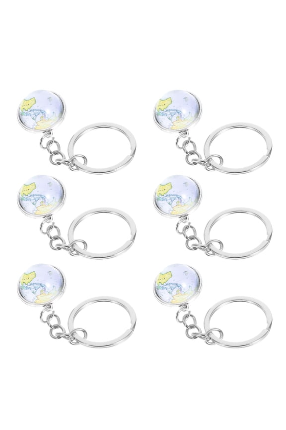 6-Pack Glass Globe Keychains with Intricate Map Design, Ideal for Home, Car, Office, and Everyday Keys