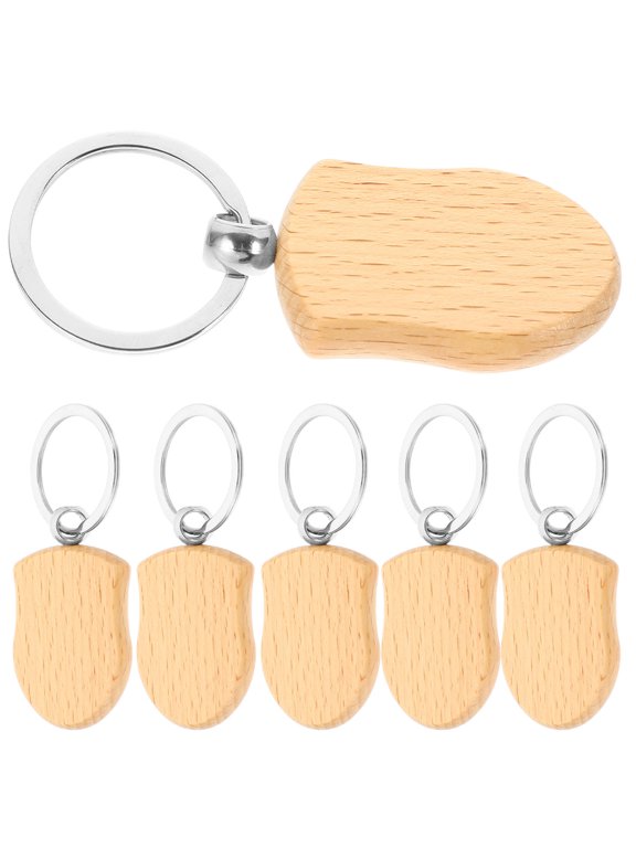 6-Piece Beech Wood Key Blanks, Engravable Light Brown Keychain Pendants for Crafts and
