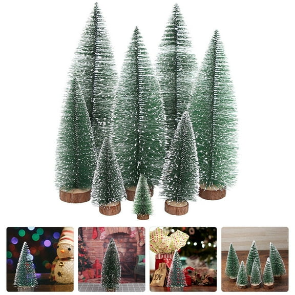 CTIRCHIU 7-Piece Mini Green Trees Craft Display Set with Wooden and Iron Materials