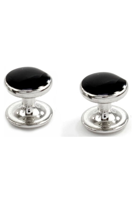 8Pcs Mens Cufflink and Studs Set Black Round Back Closure for Suit