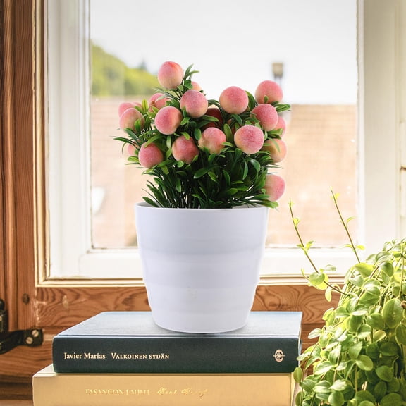 CTIRCHIU Artificial Peach Tree Potted Decor Realistic Look for Room Bookshelf