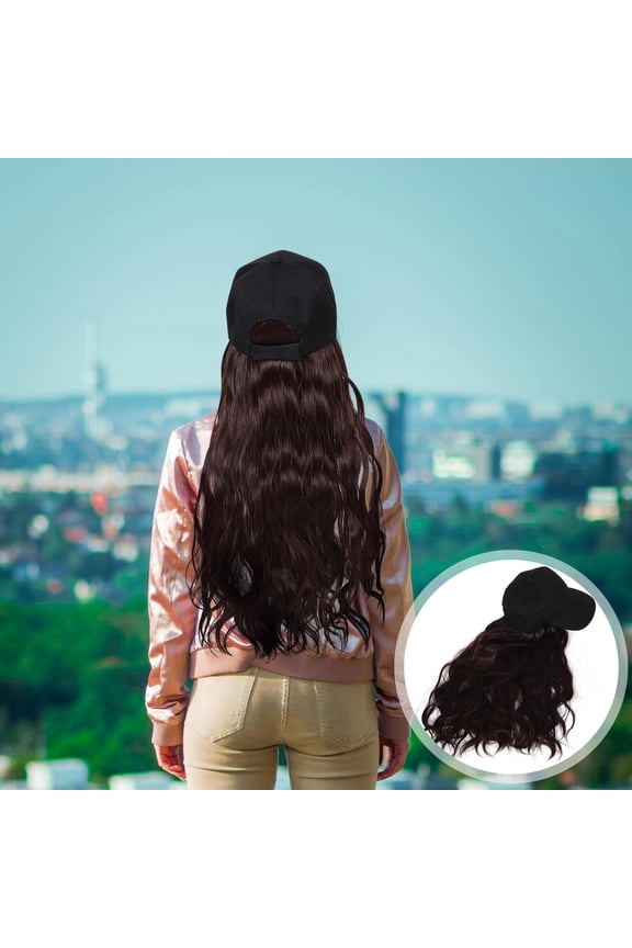 Baseball Cap with Integrated Long Curly Hair Made from Durable Polyester Material