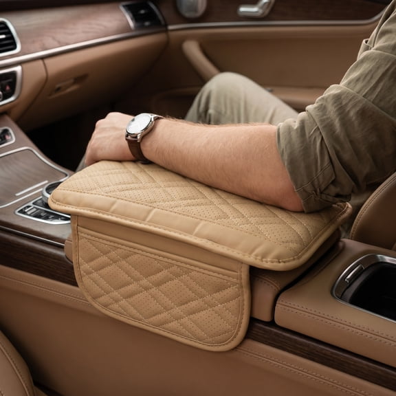 CTIRCHIU Beige Car Center Console Cushion with Anti Slip and Storage Pockets for Suvs