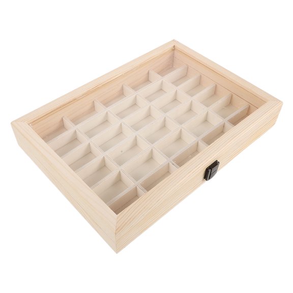 CTIRCHIU Beige Wooden Specimen Storage Box with Clear Lid and 48 Sections for Rock Display