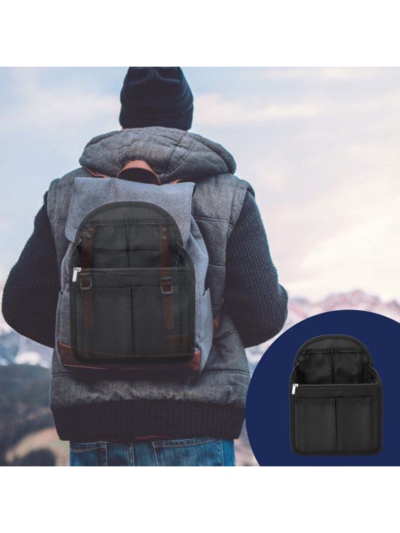 Black Nylon Backpack Liner Storage Organizer for Travel and Daily Use