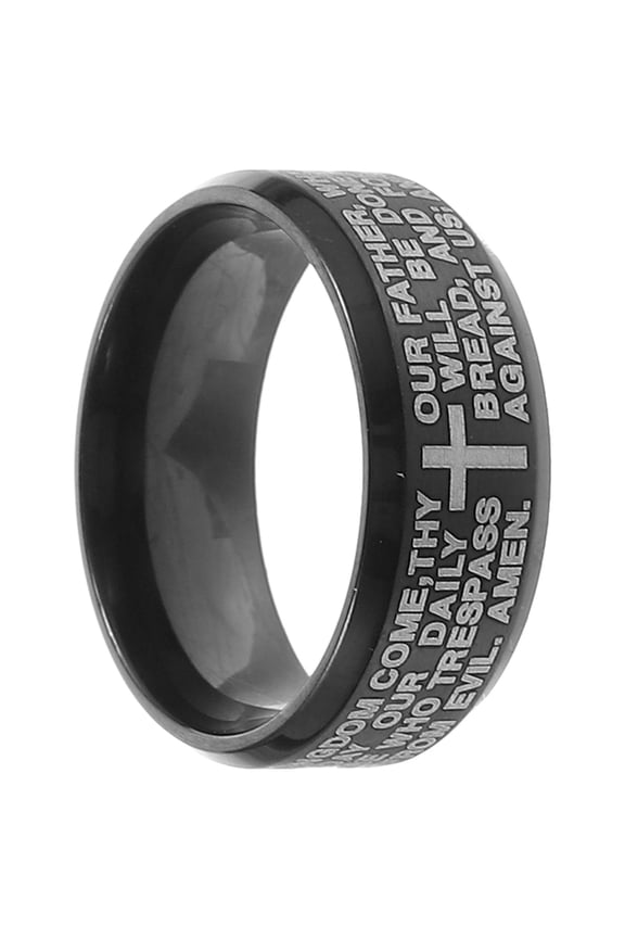 Black Stainless Steel Biblical Prayer Ring with Cross Comfortable Ring for Men