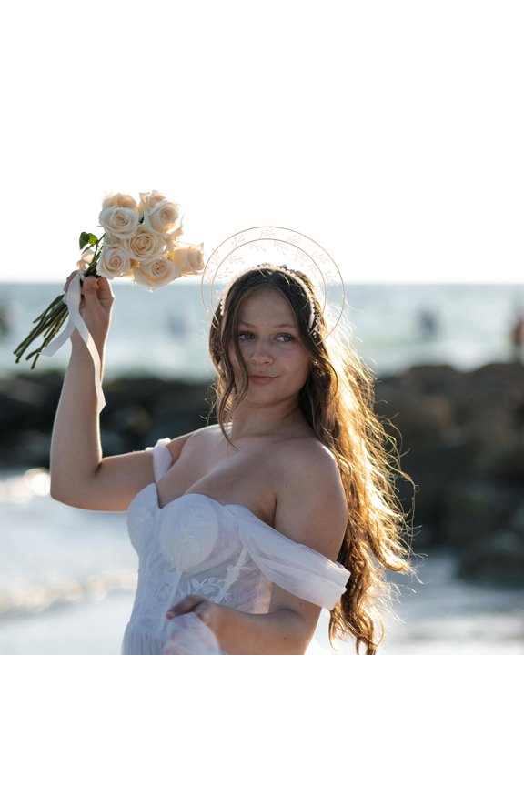 Sun Headband 1Pcs Beige Metal Faux Crown for Women Boho Wedding Summer Festivals