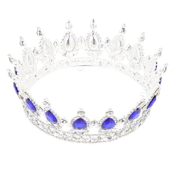 CTIRCHIU Wedding Headpiece For Bride Bridal Tiara Rhinestone Crown Silver Base Sapphire Blue 1Set