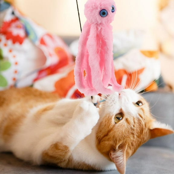 CTIRCHIU Cat Bell Toy with Elastic Teasing Pink Plush for Self Play and Training 1Pack