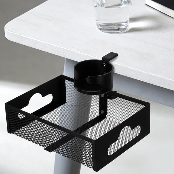 CTIRCHIU Clip on Desk Side Storage Organizer with Cup Holder Black Mesh Clamp on No Drill