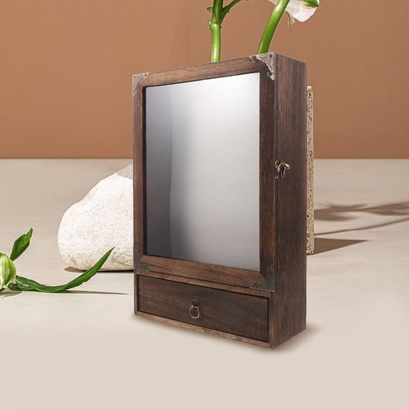 CTIRCHIU Coffee Colored Wooden Shadow Box Frame with Drawer for Display