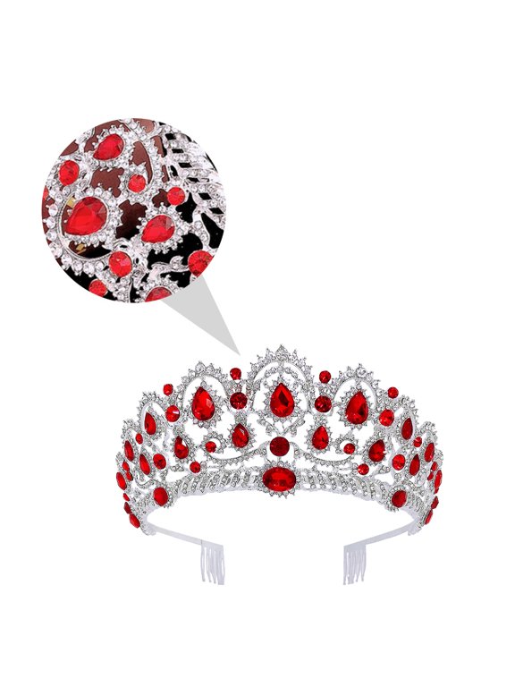 Durable Red Crystal Bride Crown Hairband for Weddings Parties and Celebrations