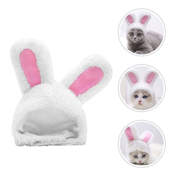 CTIRCHIU Cute White Bunny Ear Hat for Pets Adjustable Soft Plush Rabbit Headgear for Easter Parties and Performances