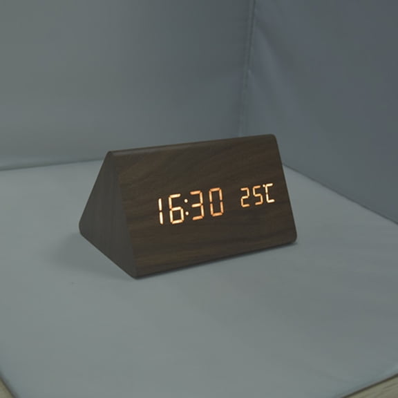 CTIRCHIU Adjustable Brightness LED Wood Digital Alarm Clock with Temperature Display Brown