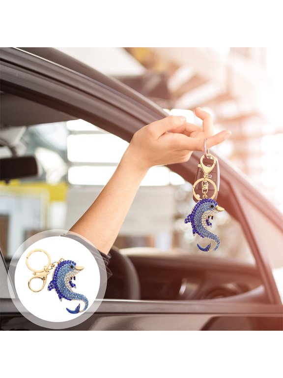 Dolphin Keyring Rhinestone Keychain Alloy Blue 2pcs Zinc Charm Ocean