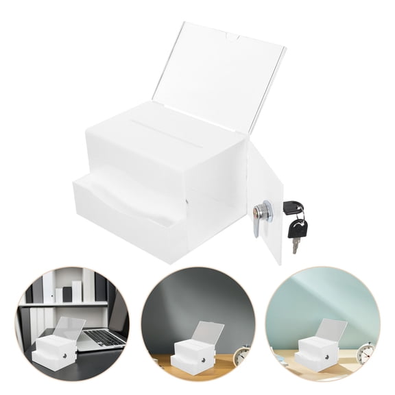 CTIRCHIU Large White Acrylic Donation Box with Lock and Business Card Slot for Charity Events