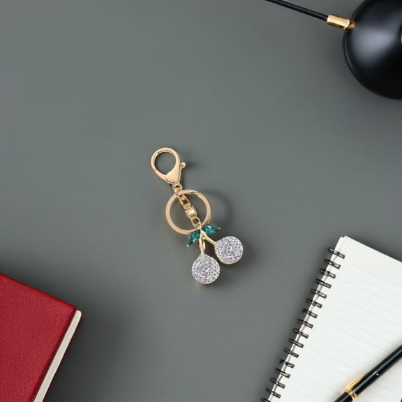 CTIRCHIU Rhinestone Cherry Bag Charm Keychain White 1Pack for Accessories Daily Use