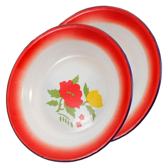 CTIRCHIU Retro Design  Enamel Plates 2Pcs Assorted Colors for Dining Use