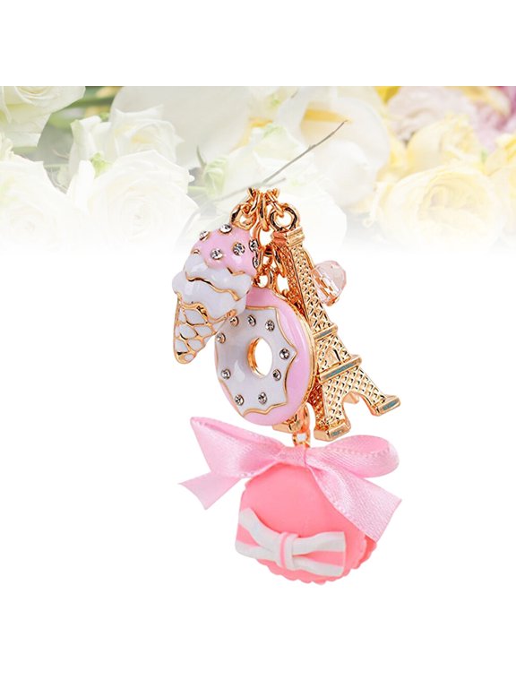 Fashion Macaron Cake Keychain Bag Charm Metal Pink Accessory