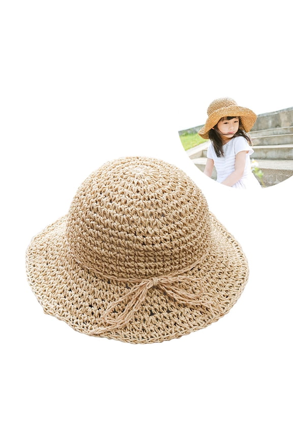Girls Wide Brim Straw Sun Hat Sun Protective 1Set Casual Beige Summer