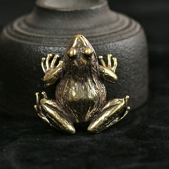 CTIRCHIU Miniature Golden Brass Frog Figurine 3.6X3.5X1.4In Small Frog Statue for Desk Decoration