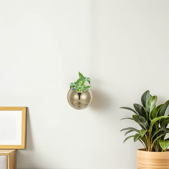 CTIRCHIU Golden Mirror Ball Vase Wall Mounted Hanging Hydroponic Planter for Cactus and Succulents