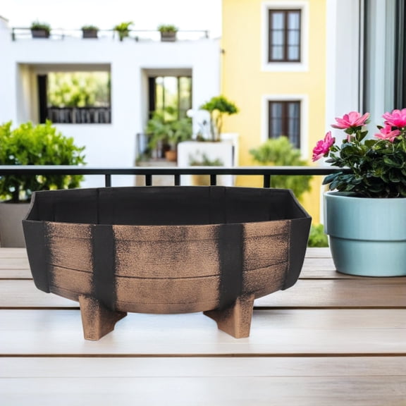 CTIRCHIU Golden Plastic Half Barrel Planter Pot with Classic Rustic Design for Home Use