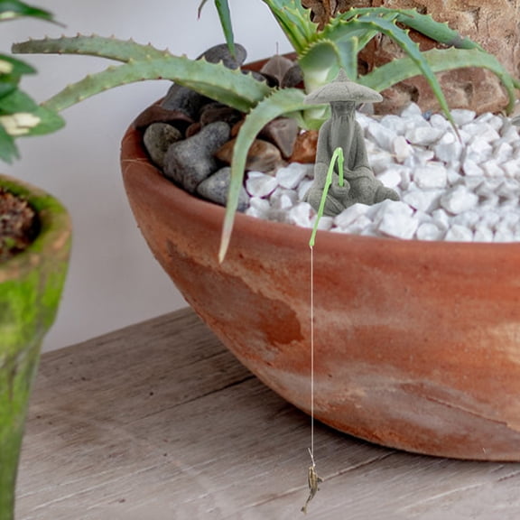 CTIRCHIU Grey Resin Fisherman Figurine with Lifelike Design for Fish Tank and Zen Garden Decoration