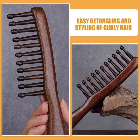 CTIRCHIU Wooden Wide Tooth Hair Comb with Handle, Rounded Teeth Detangling Styling Comb for Curly, Wet or Dry Hair Care