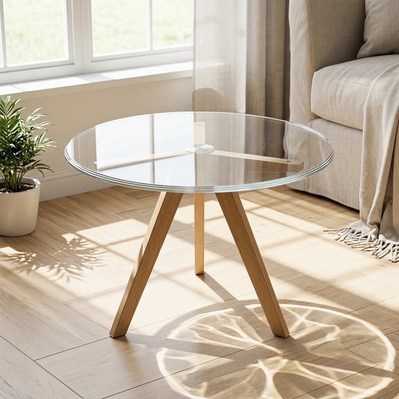CTIRCHIU Home Transparent Round Glass Table Top with Rounded Edges and High Light Transmission