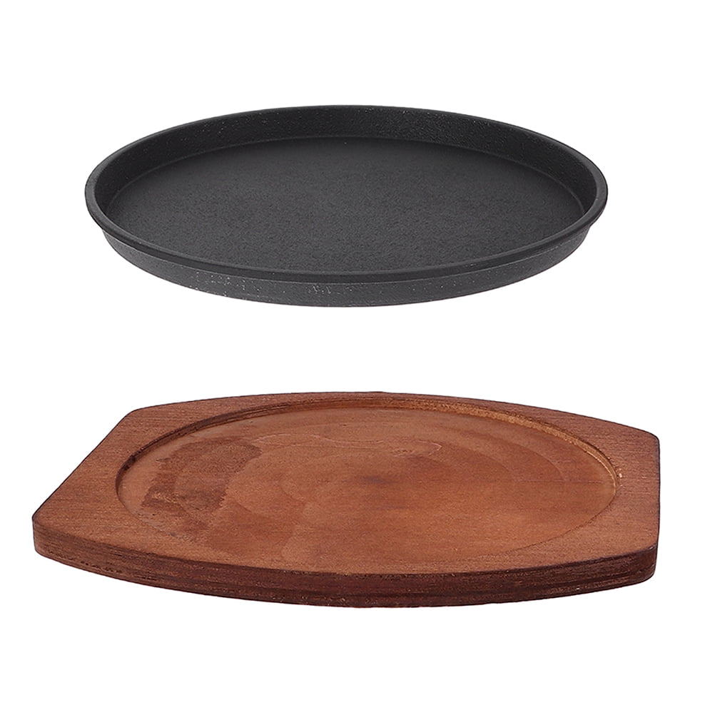 CTIRCHIU 12.5 Inch Iron Grill Pan with Wooden Base, Cast Iron Skillet for Efficient Heat Conduction and Easy Cleaning, Assorted Colors