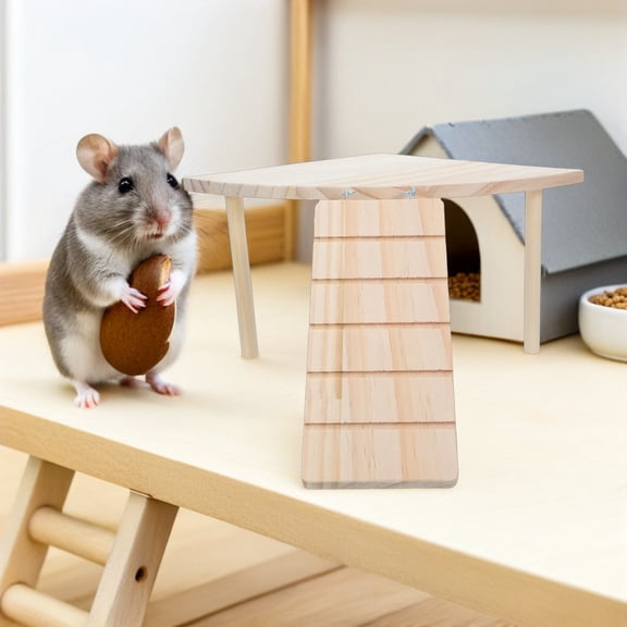 CTIRCHIU Khaki Wooden Small Animal Cage Platform with Climbing Ramp for Hamster Exploration