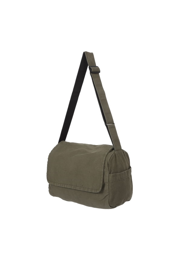 Large Canvas Messenger Bag Olive Green with Crossbody Strap for School and Work