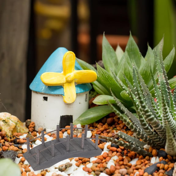 CTIRCHIU Small Wooden Arch Bridge Grey for Dollhouse Garden and Terrariums