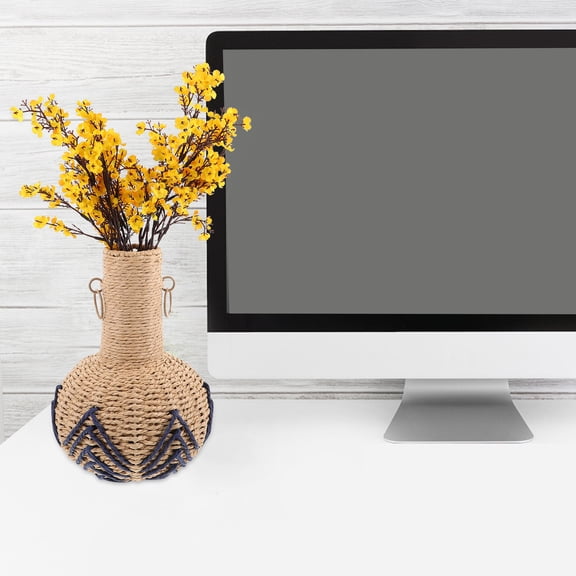 CTIRCHIU Hand Woven Boho Vase Blue Paper Rope for Home and Office Decor