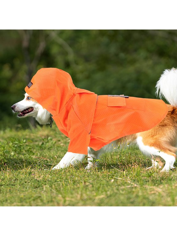 Reflective Orange Pet Dog Raincoat Waterproof Hooded Jacket for Outdoor Use