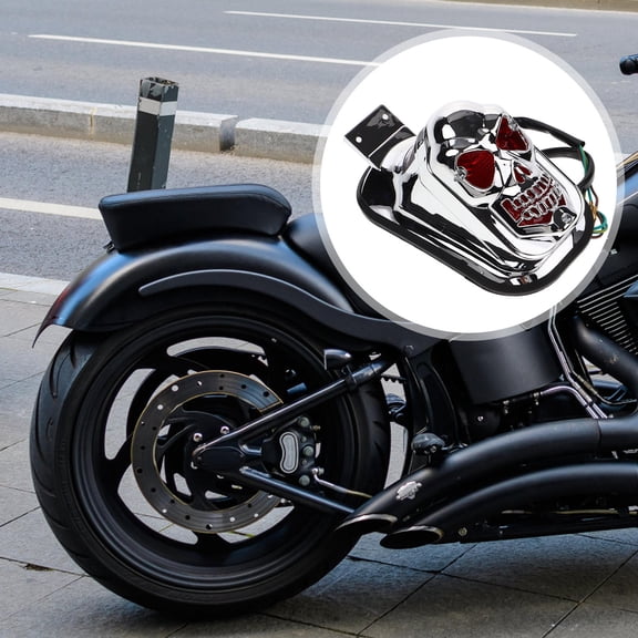 CTIRCHIU Skull Headlight for Motorcycle Skull Motorcycle Tail Light Silver ABS 1 Set